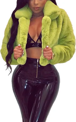 Ophestin Women Solid Color Long Sleeve Shaggy Lapel Faux Fur Coat Short Jacket Outwear Warm Winter