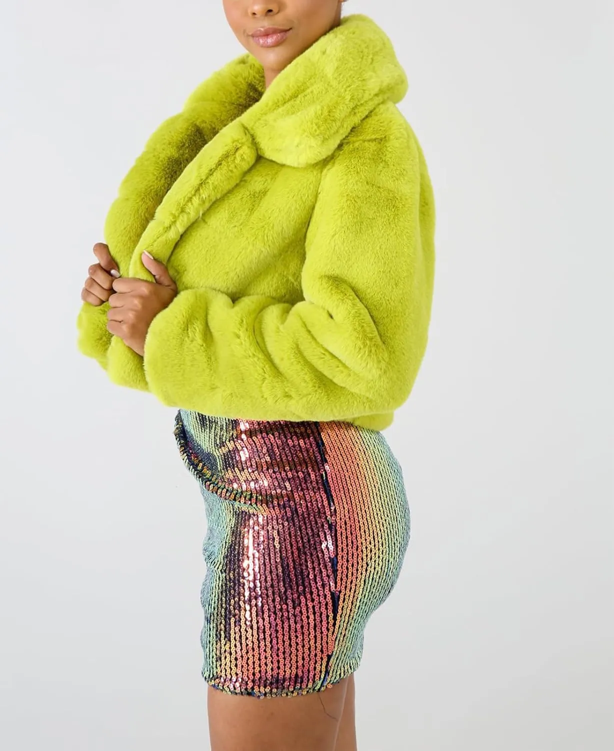Ophestin Women Solid Color Long Sleeve Shaggy Lapel Faux Fur Coat Short Jacket Outwear Warm Winter
