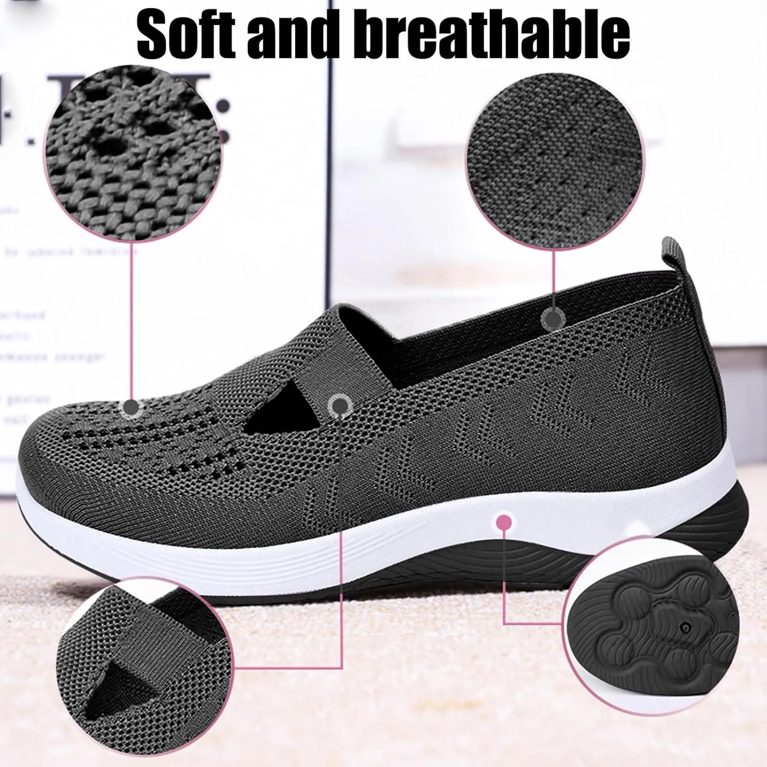 Orthopedic Shoes for Women Breathable Soft Walking Shoe Shoes Arch Support Slip On Sneakers Comfort Work Sneakers Woven Mesh Up Casual Running Going Out Flat Sneaker