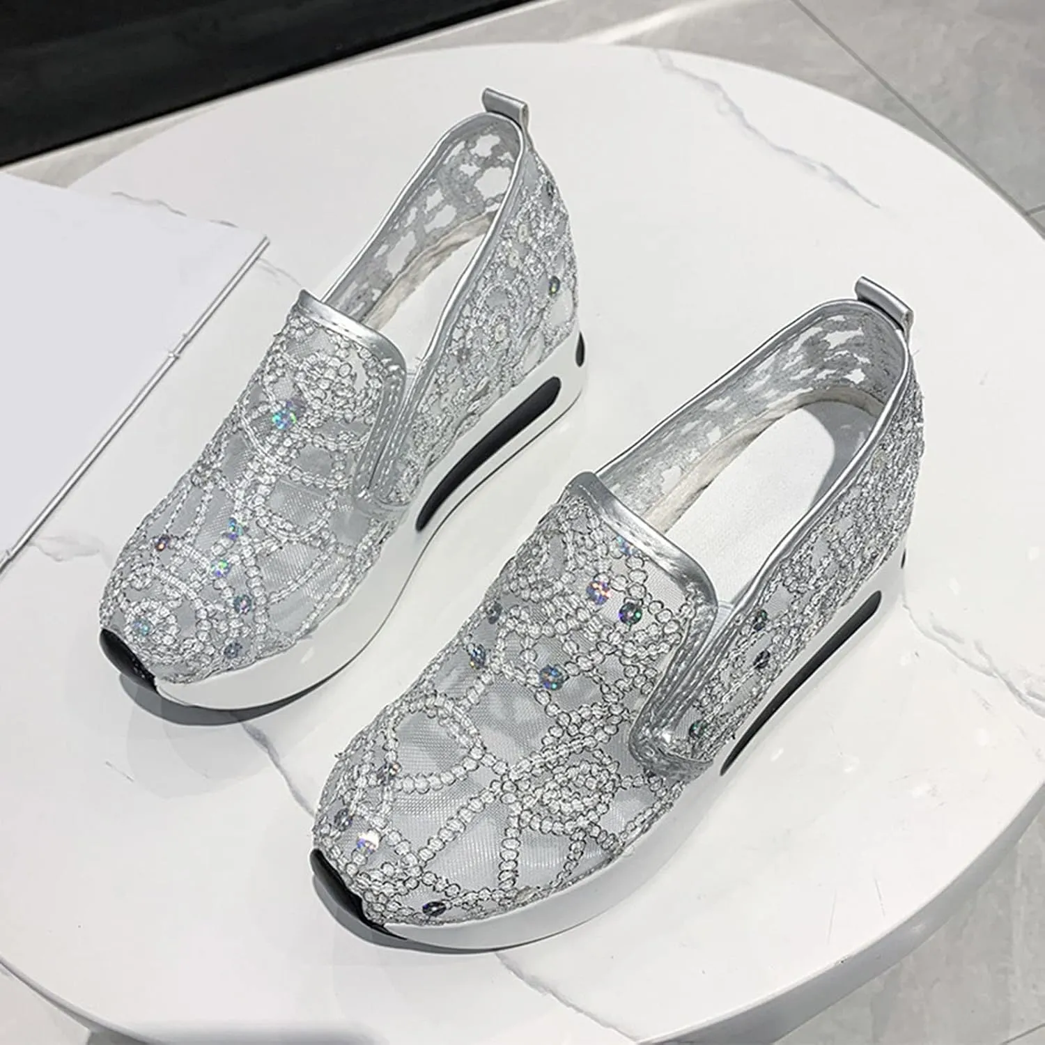 Orthopedic Shoes for Women Slip-on Walking Shoes Mesh Breathable Platform Sneakers Summer High Heel Hidden Sneaker