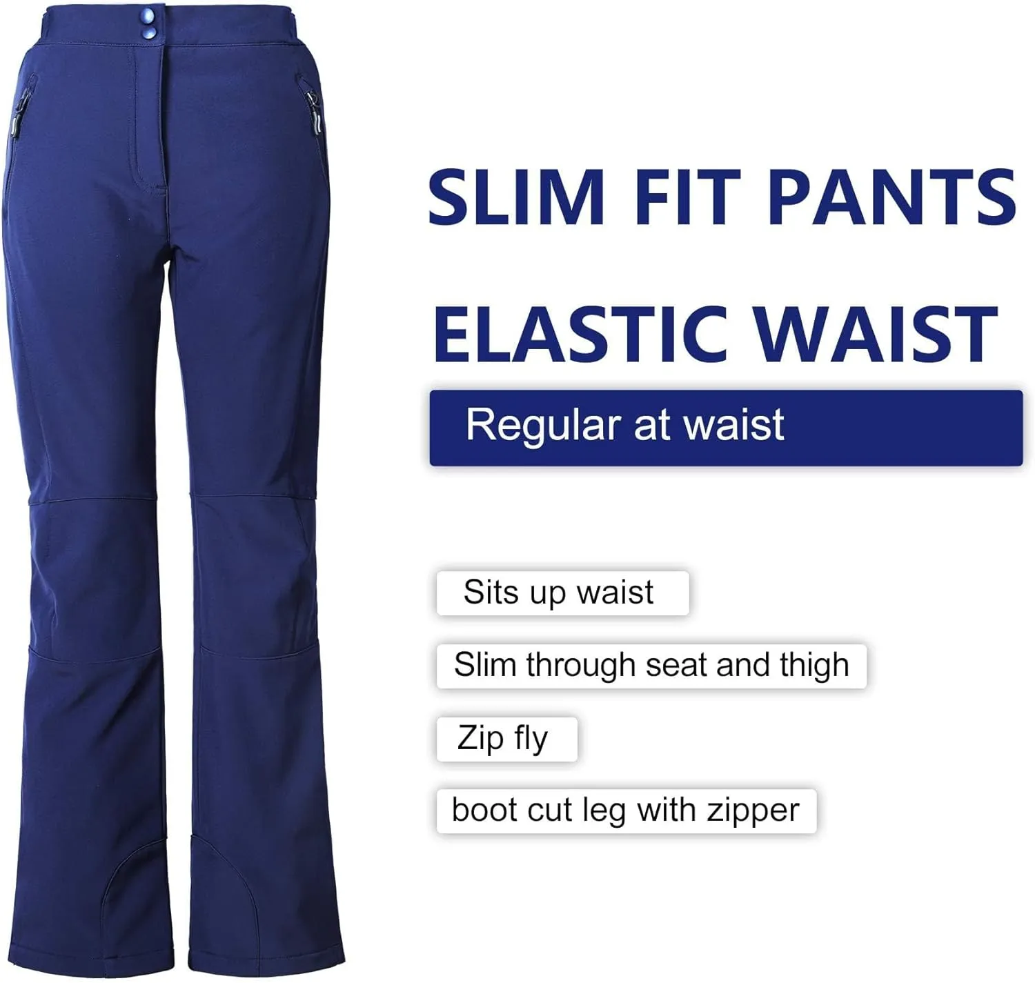 Outdoor Ventures Women's Sleek Waterproof Softshell Fleece Lined Ski Snow Insulated High Rise Hiking Pants with Bottom Zipper