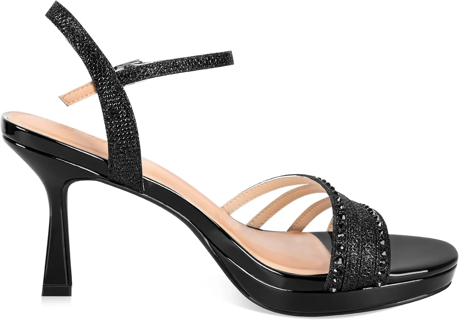 PIZZ ANNU Lena Women's Platform Heels High Block Chunky Sparkly Rhinestone Open Toe Ankle Strap Fashion Dress Pump Sandals Shoes for Party Wedding