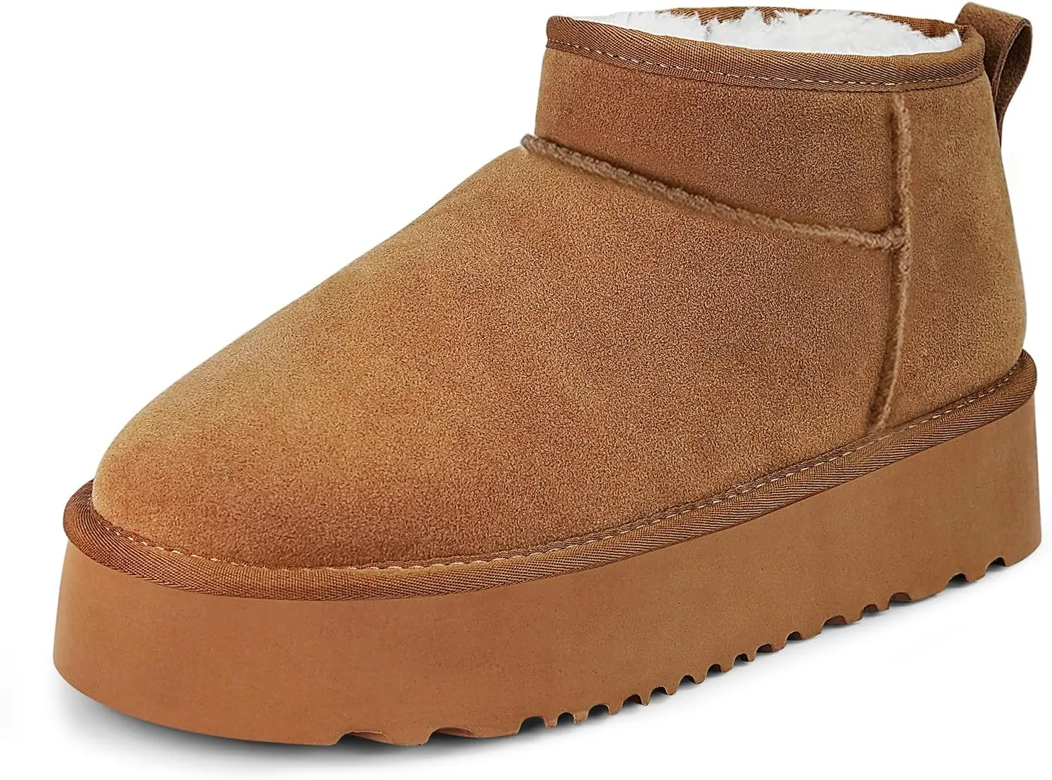 Platform Mini Boot for Women Genuine Suede Winter Snow Anti-Slip Short Ankle Boot Fur Fleece Lined Classic Ultra Boot for Outdoor