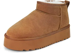 Platform Mini Boot for Women Genuine Suede Winter Snow Anti-Slip Short Ankle Boot Fur Fleece Lined Classic Ultra Boot for Outdoor
