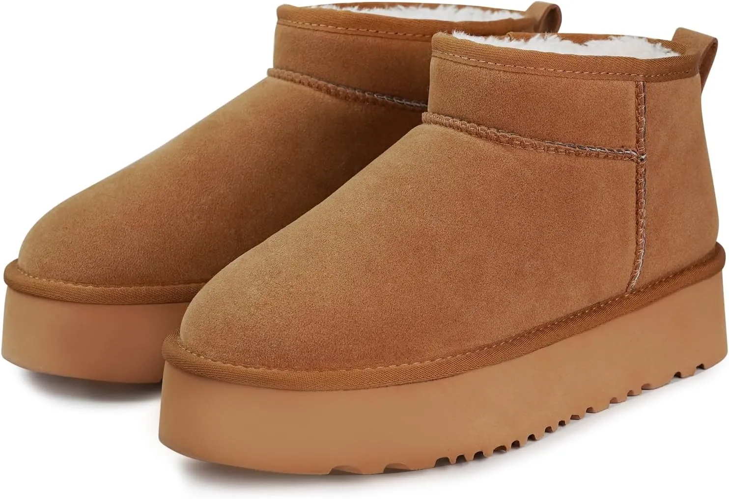 Platform Mini Boot for Women Genuine Suede Winter Snow Anti-Slip Short Ankle Boot Fur Fleece Lined Classic Ultra Boot for Outdoor