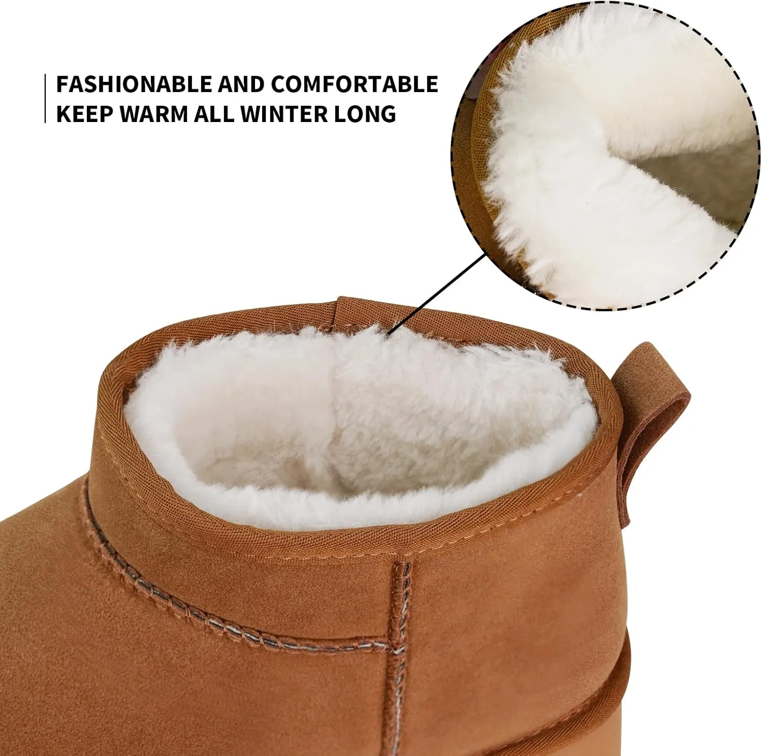 Platform Mini Boot for Women Genuine Suede Winter Snow Anti-Slip Short Ankle Boot Fur Fleece Lined Classic Ultra Boot for Outdoor