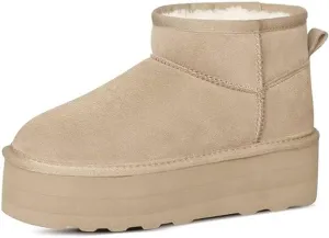 Platform Mini Boots for Women Suede Upper Winter Boots Warm Fur Fleece Lined Anti-Slip Sole Short Ankle Snow Boots for Indoor & Outdoor