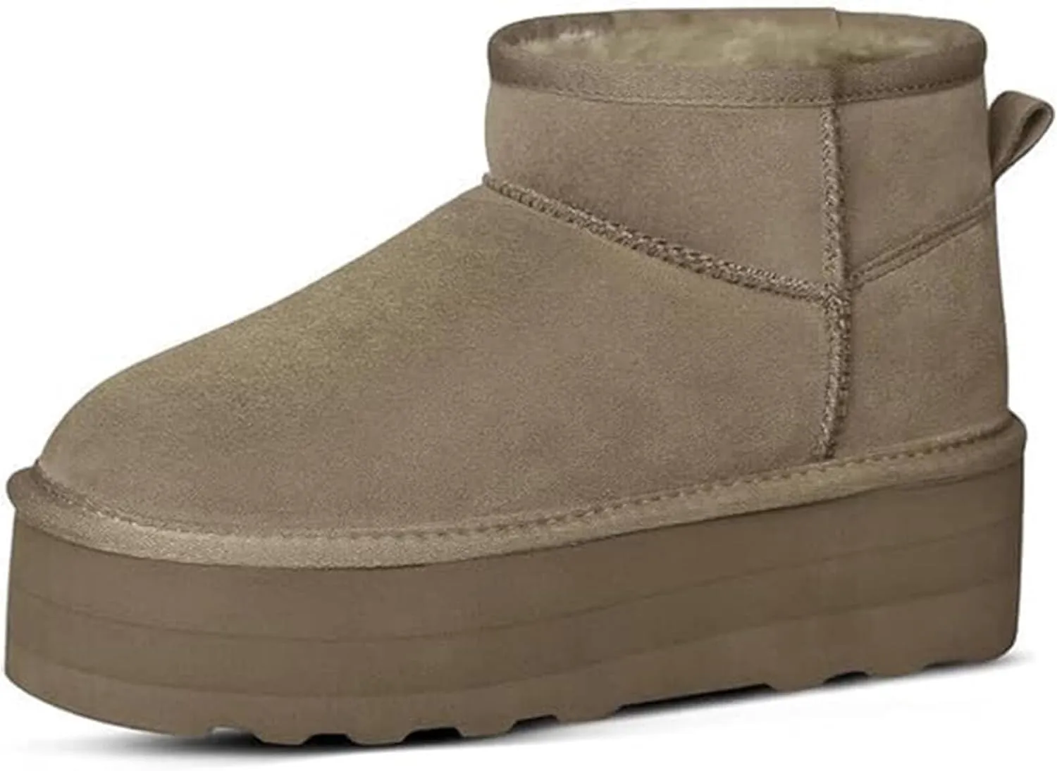 Platform Mini Boots for Women Suede Upper Winter Boots Warm Fur Fleece Lined Anti-Slip Sole Short Ankle Snow Boots for Indoor & Outdoor