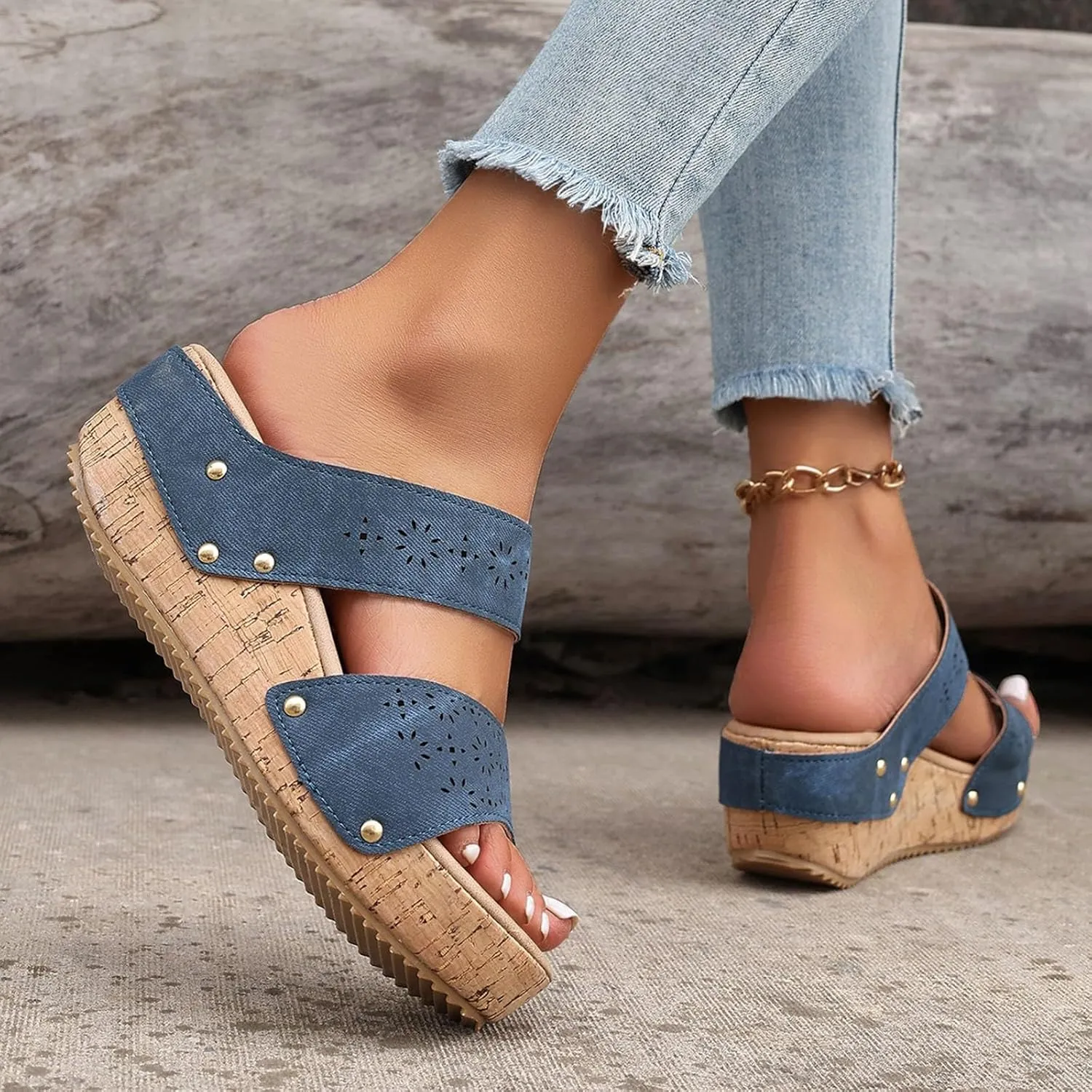 Platform Wedge Sandals for Women,2025 Casual Fashion Espadrilles Open Toe Slingback Two Strap Platform Sandals Leather Casual Low Wedges Walking Strappy Slip on Outdoor Slippers
