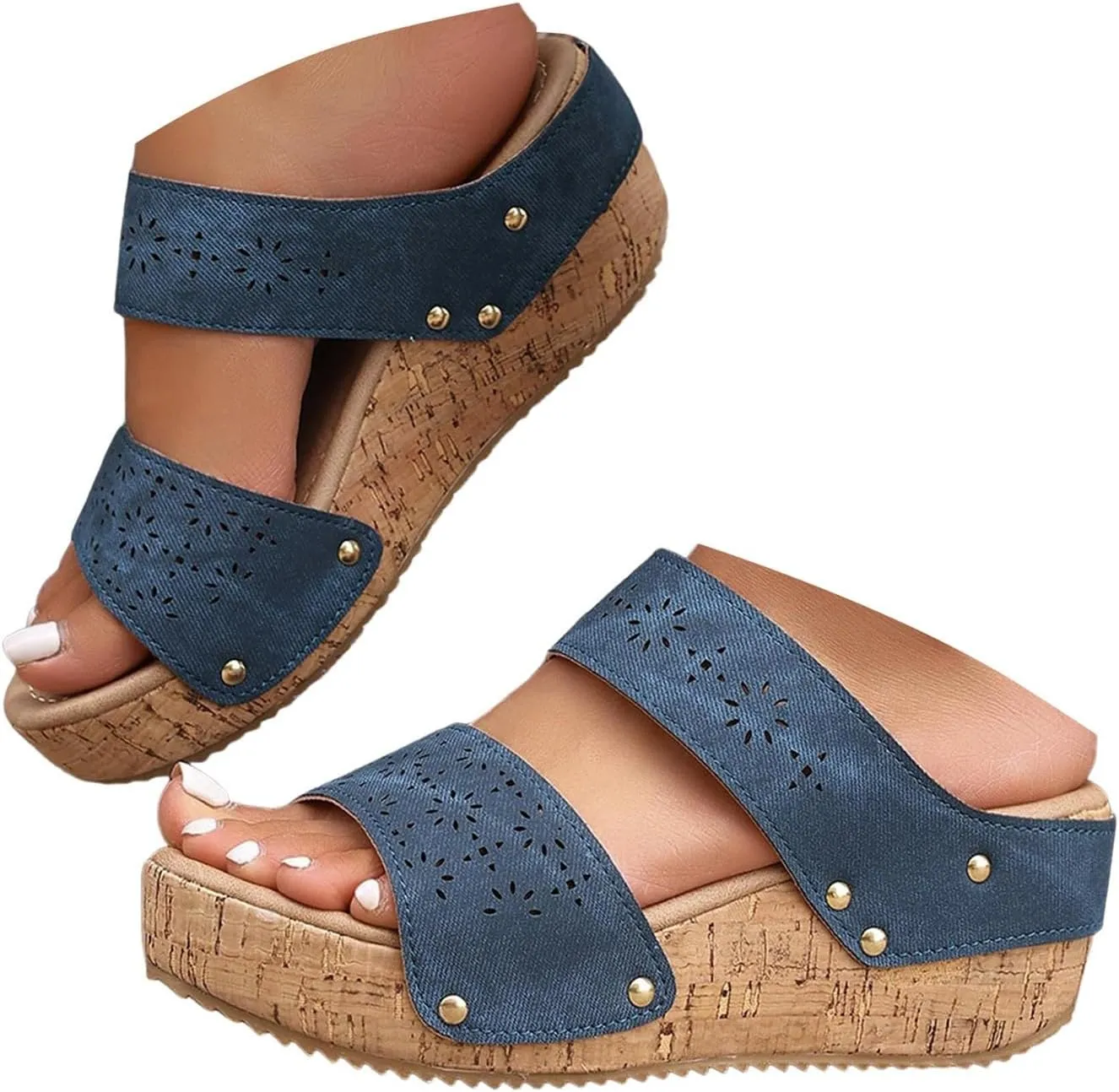 Platform Wedge Sandals for Women,2025 Casual Fashion Espadrilles Open Toe Slingback Two Strap Platform Sandals Leather Casual Low Wedges Walking Strappy Slip on Outdoor Slippers