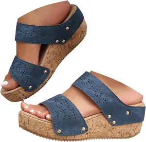Platform Wedge Sandals for Women,2025 Casual Fashion Espadrilles Open Toe Slingback Two Strap Platform Sandals Leather Casual Low Wedges Walking Strappy Slip on Outdoor Slippers