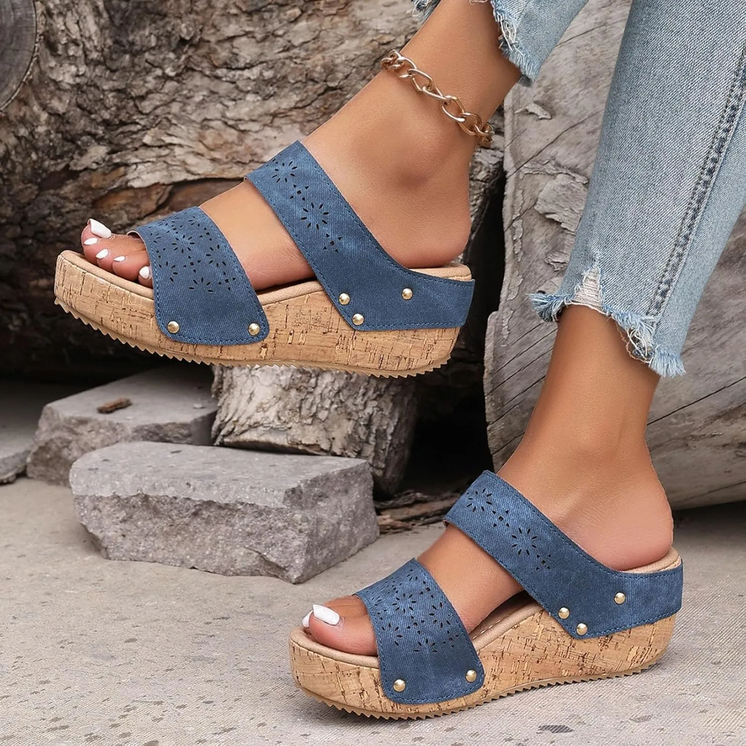 Platform Wedge Sandals for Women,2025 Casual Fashion Espadrilles Open Toe Slingback Two Strap Platform Sandals Leather Casual Low Wedges Walking Strappy Slip on Outdoor Slippers