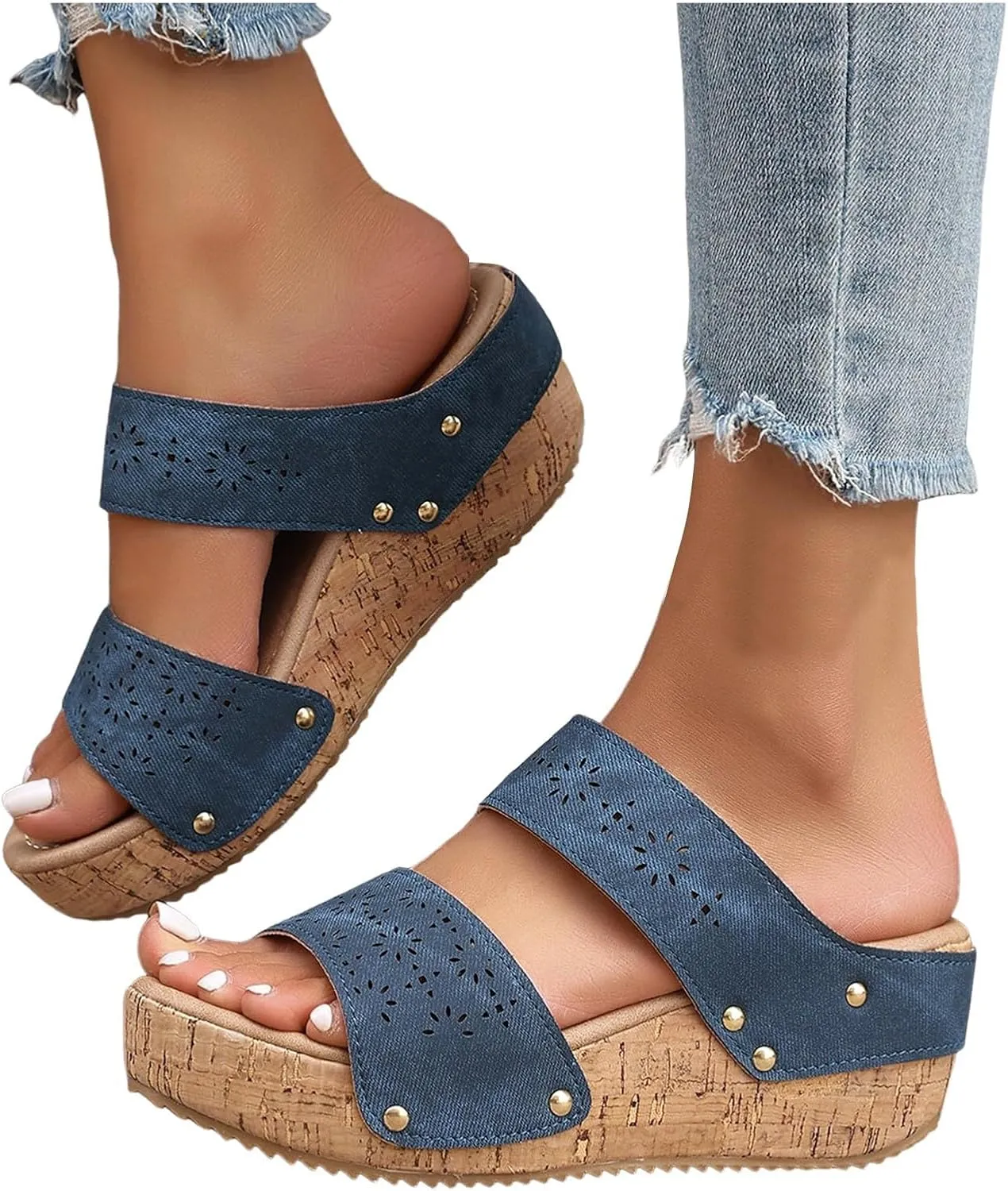 Platform Wedge Sandals for Women,2025 Casual Fashion Espadrilles Open Toe Slingback Two Strap Platform Sandals Leather Casual Low Wedges Walking Strappy Slip on Outdoor Slippers