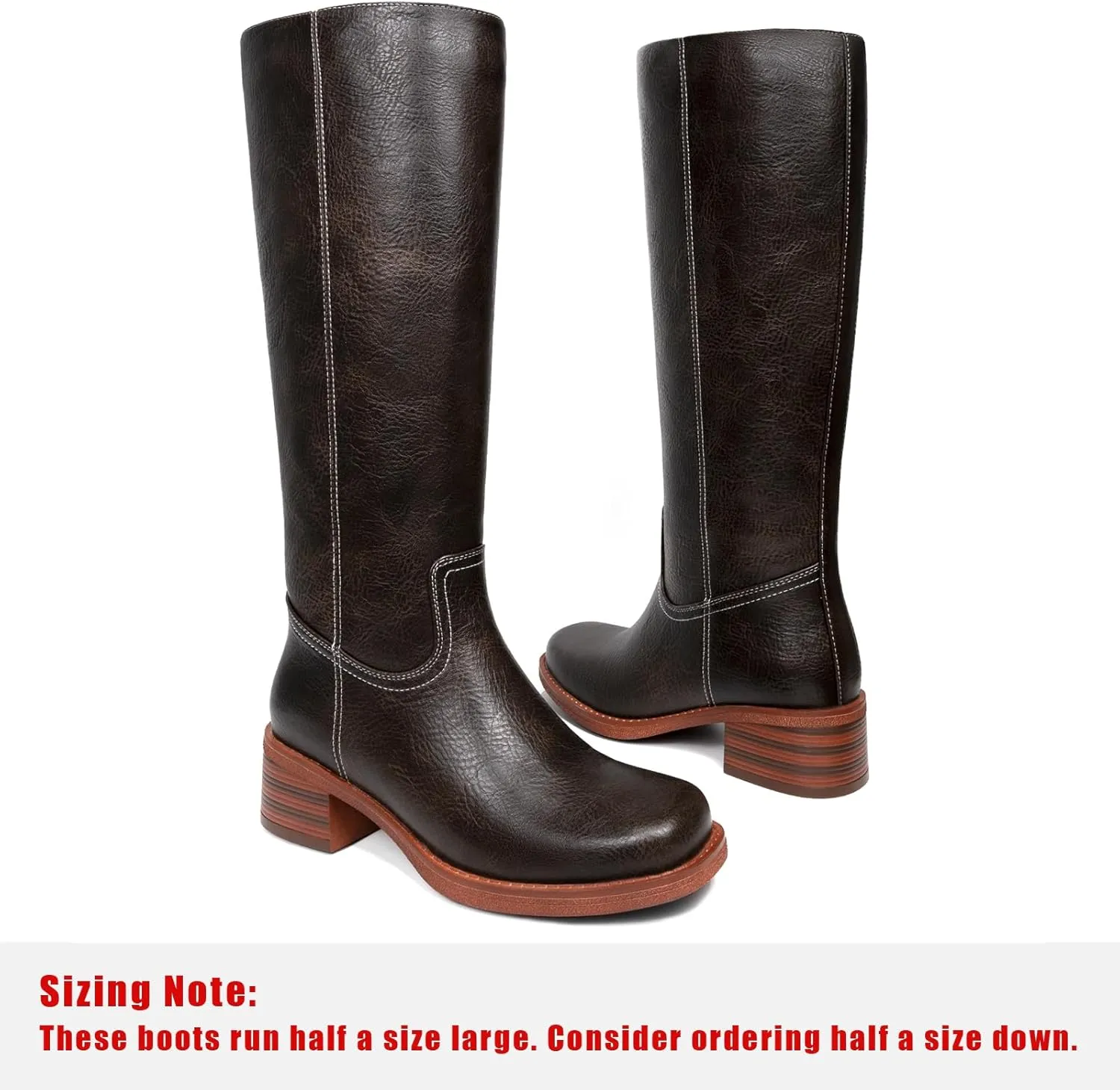 Platform Women's Knee High Square Toe Chunky Block Heel Long Wide Calf Riding Pull On Campus Boots