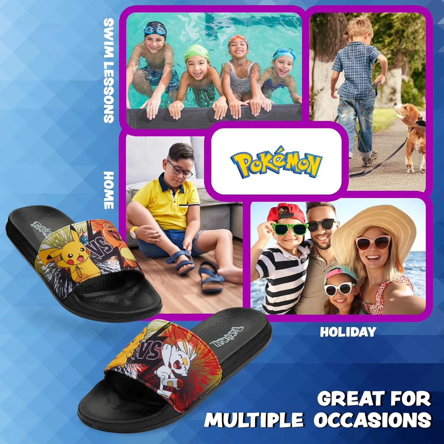Pokemon Boys Slides, Beach or Pool Shoes for Kids - Gamer Gifts