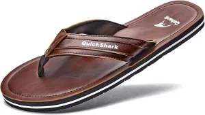Quickshark Mens Flip Flops Leather Thong Sandals Arch Support Beach Slippers