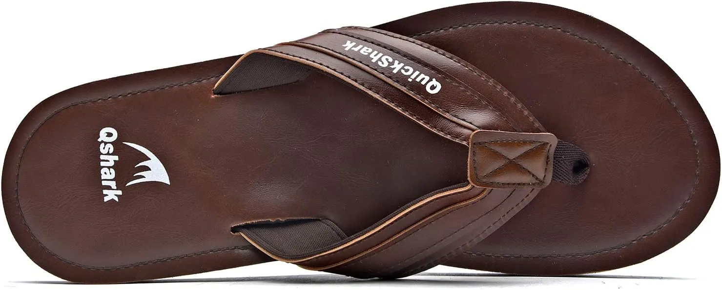 Quickshark Mens Flip Flops Leather Thong Sandals Arch Support Beach Slippers
