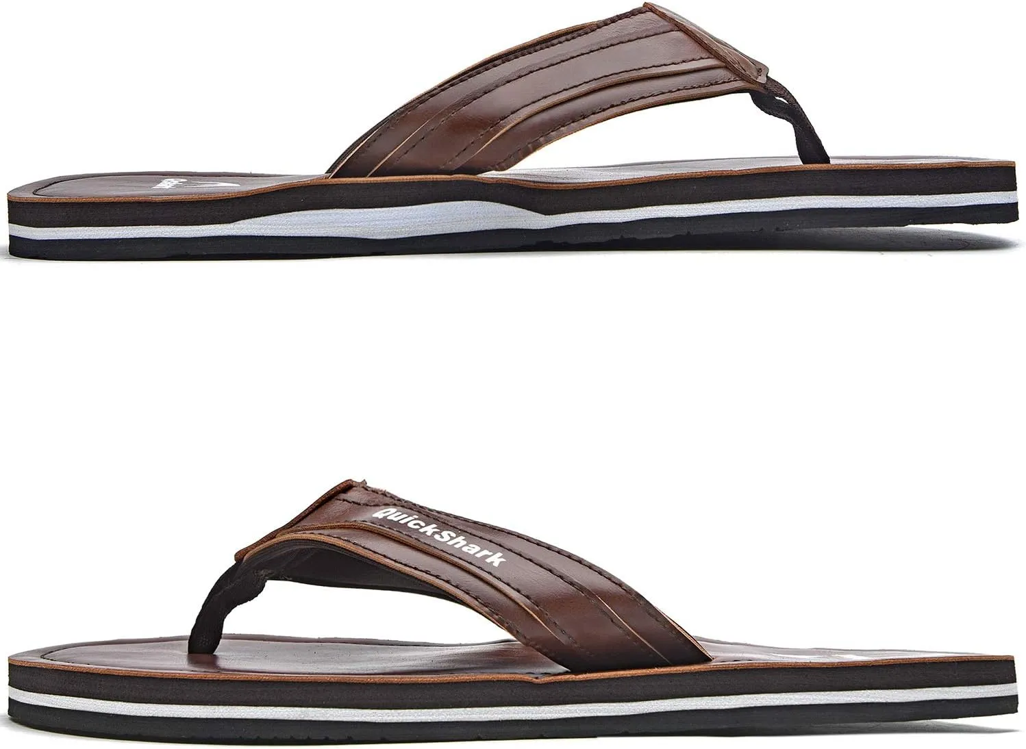 Quickshark Mens Flip Flops Leather Thong Sandals Arch Support Beach Slippers