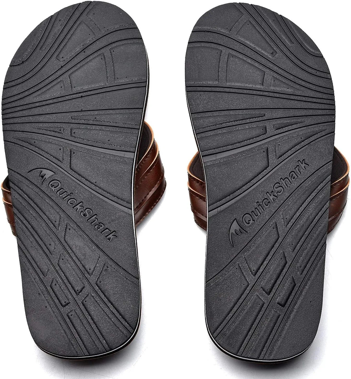 Quickshark Mens Flip Flops Leather Thong Sandals Arch Support Beach Slippers