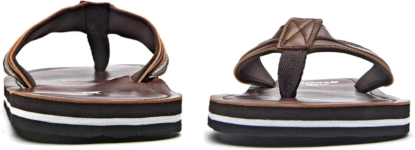 Quickshark Mens Flip Flops Leather Thong Sandals Arch Support Beach Slippers