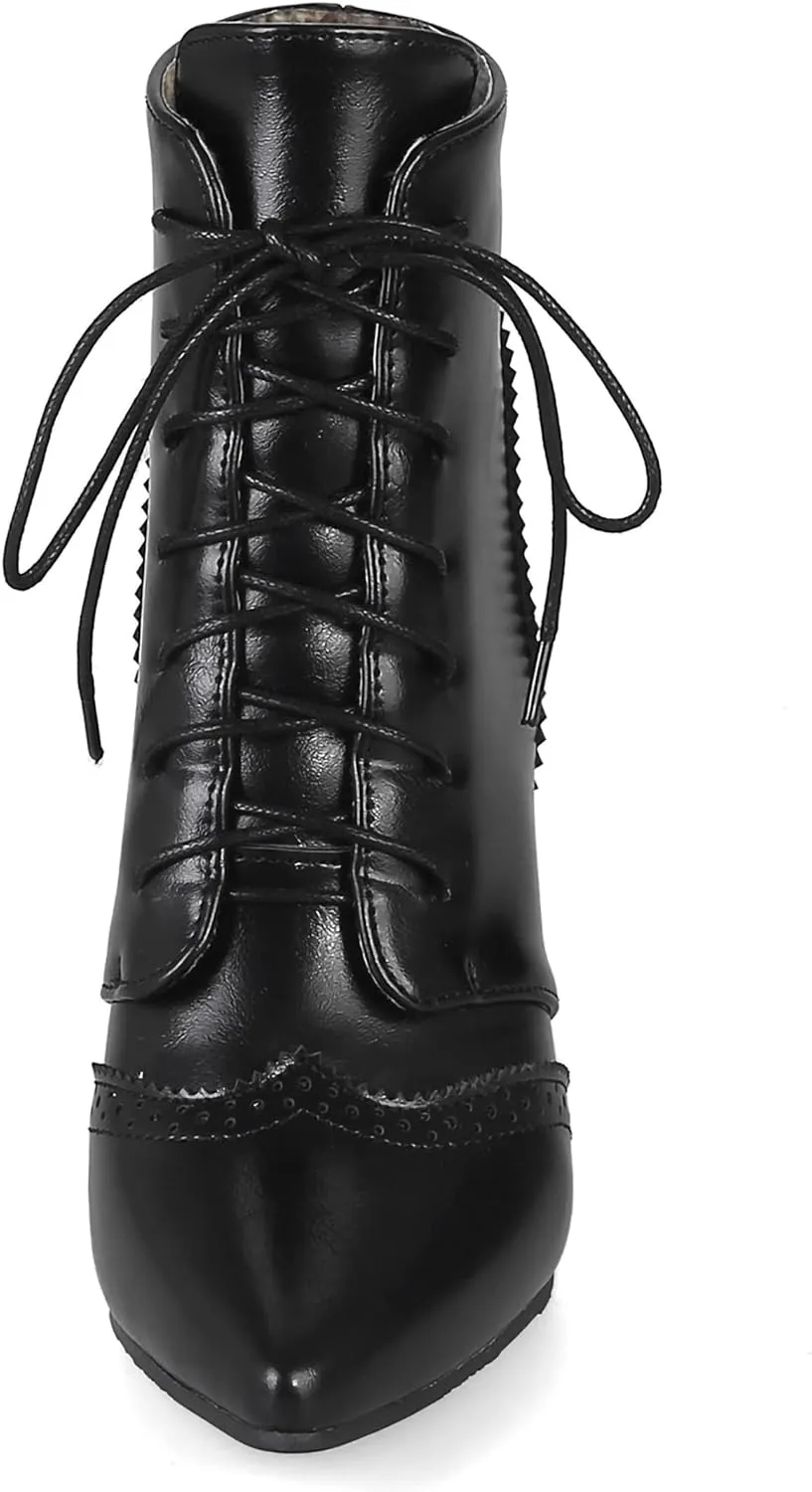 Quimeir Womens Stiletto Ankle Boots Pointed Toe Lace Up High Heel Booties