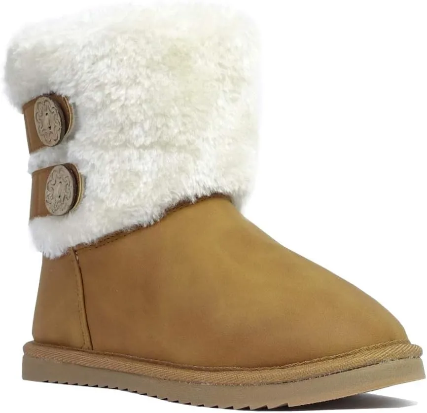 REDVOLUTION Women's Suede Faux Fur Mid-Calf Classic Winter Boots Rubber Sole