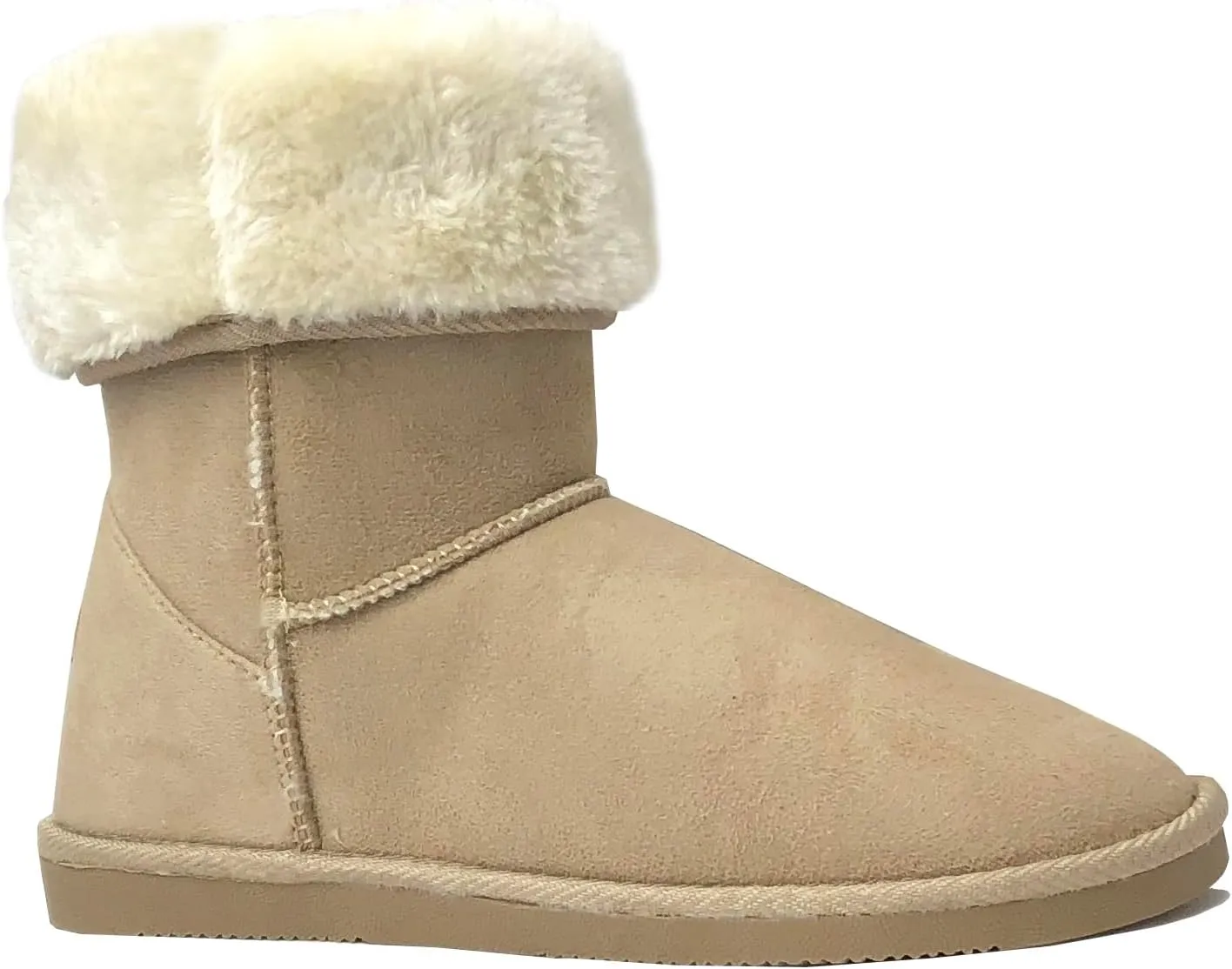 REDVOLUTION Women's Suede Faux Fur Mid-Calf Classic Winter Boots Rubber Sole