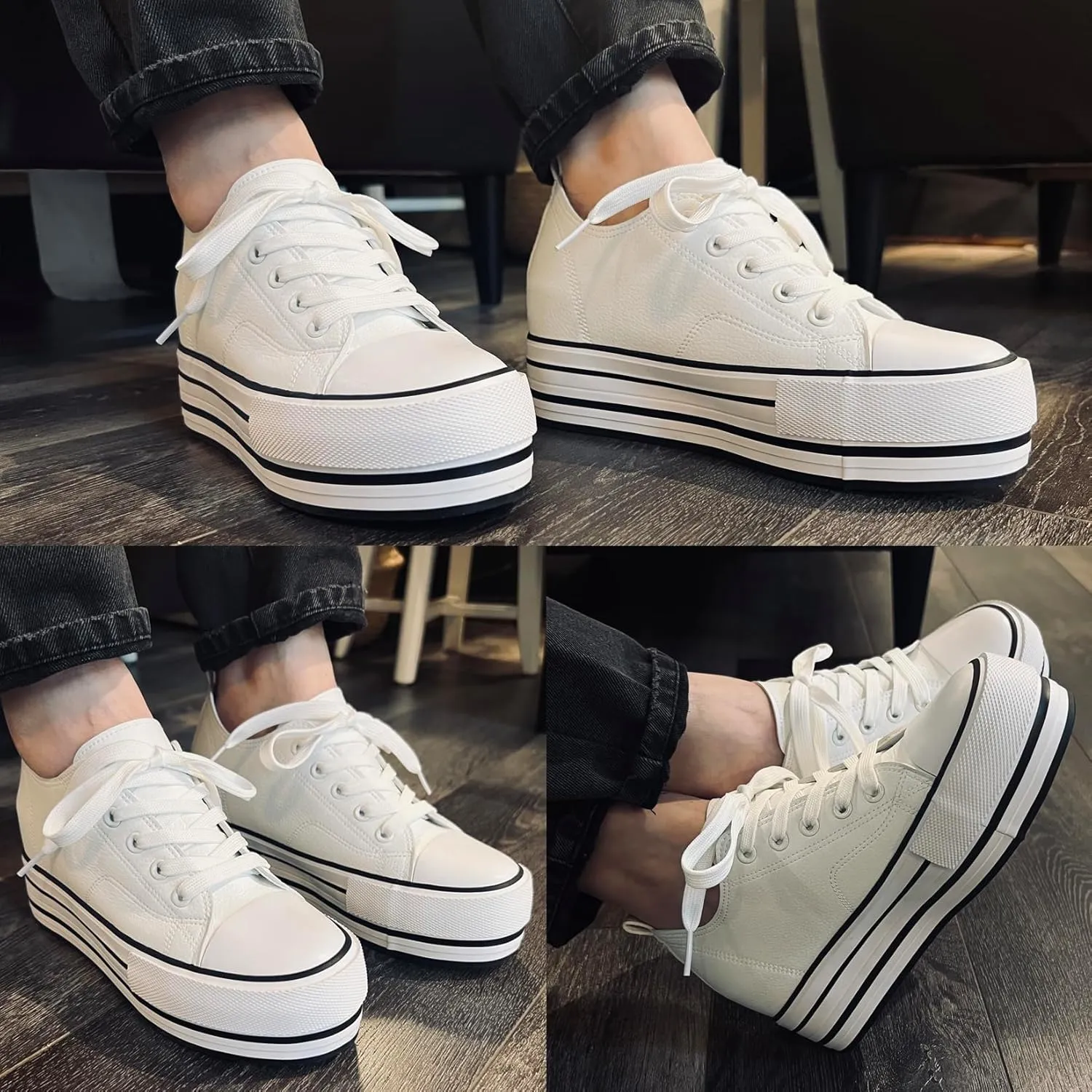 REFRASE LIFE Womens Platform Wedge Sneakers 3 Inches Height Boost Hidden Heel Shoes, Casual Height Increase Walking Fashion Shoes for Women and Girls