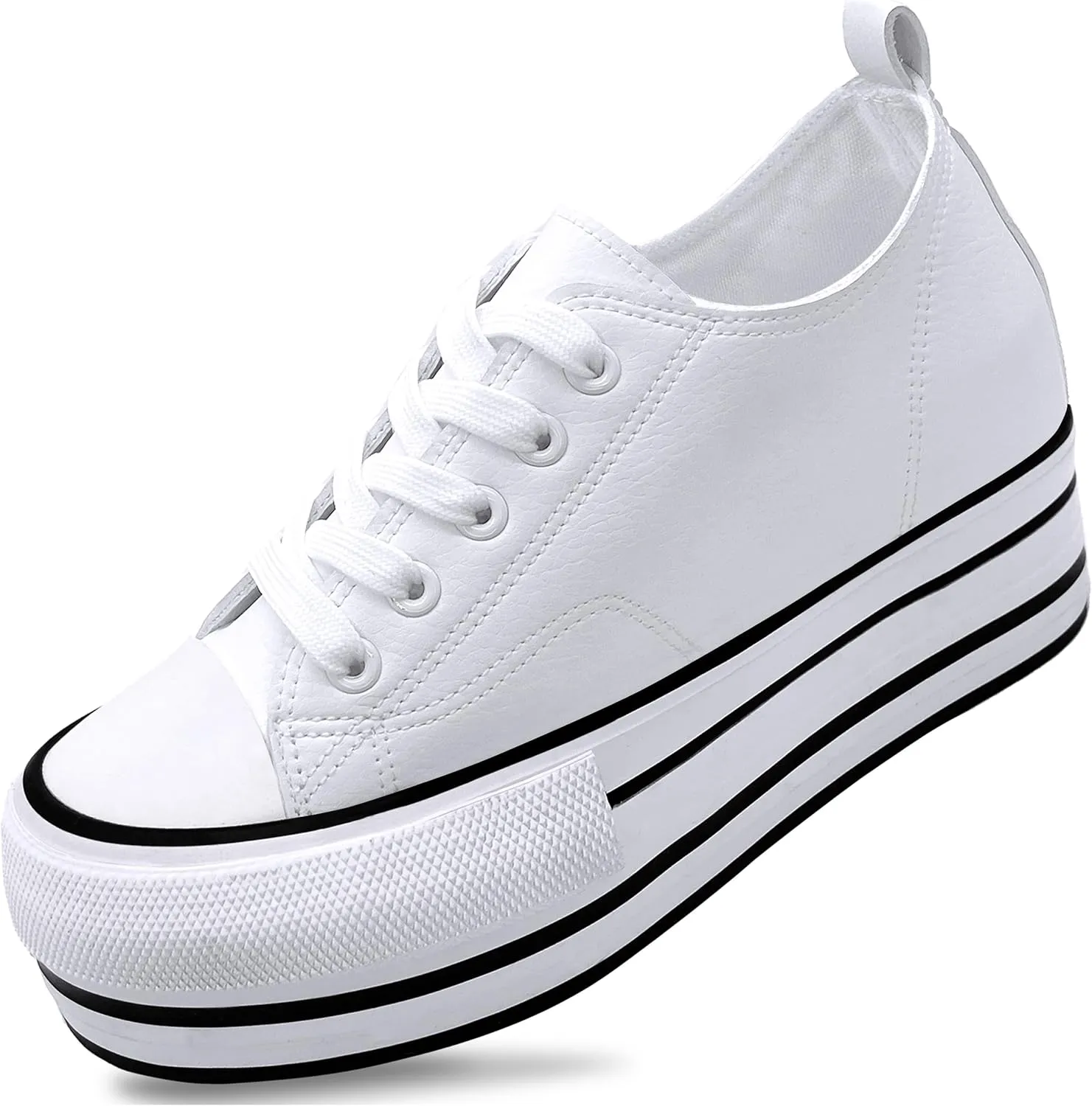 REFRASE LIFE Womens Platform Wedge Sneakers 3 Inches Height Boost Hidden Heel Shoes, Casual Height Increase Walking Fashion Shoes for Women and Girls