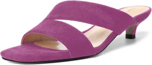 ROSERWISH Womens Casual Suede Comfortable Party Slip On Square Toe Kitten Low Heel Heeled Sandals 1.5 Inch
