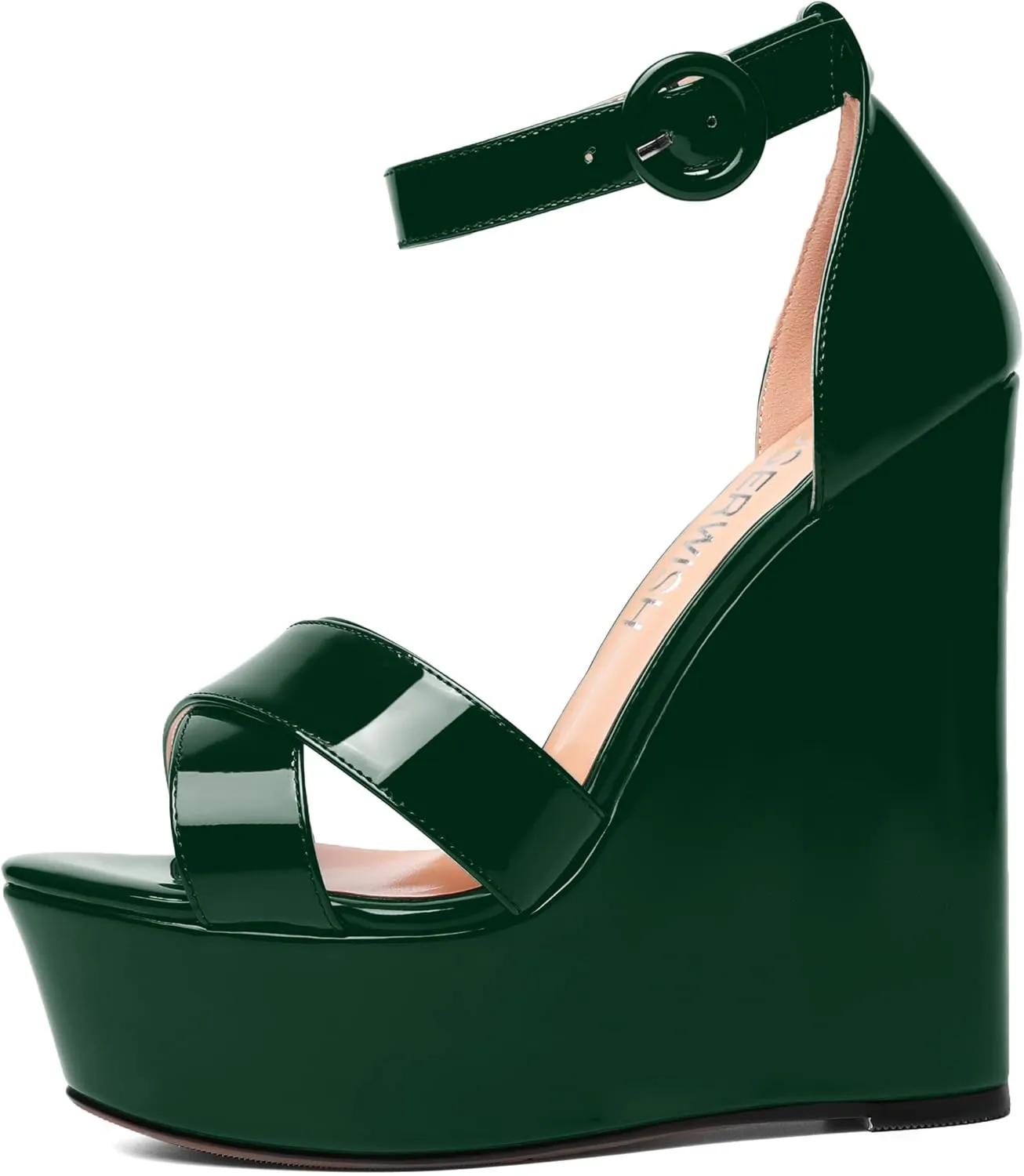 ROSERWISH Womens Evening Buckle Platform Ankle Strap Dressy Open Toe Sexy Patent Wedge High Heel Heeled Sandals 6 Inch