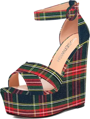 ROSERWISH Womens Evening Buckle Platform Ankle Strap Dressy Open Toe Sexy Patent Wedge High Heel Heeled Sandals 6 Inch