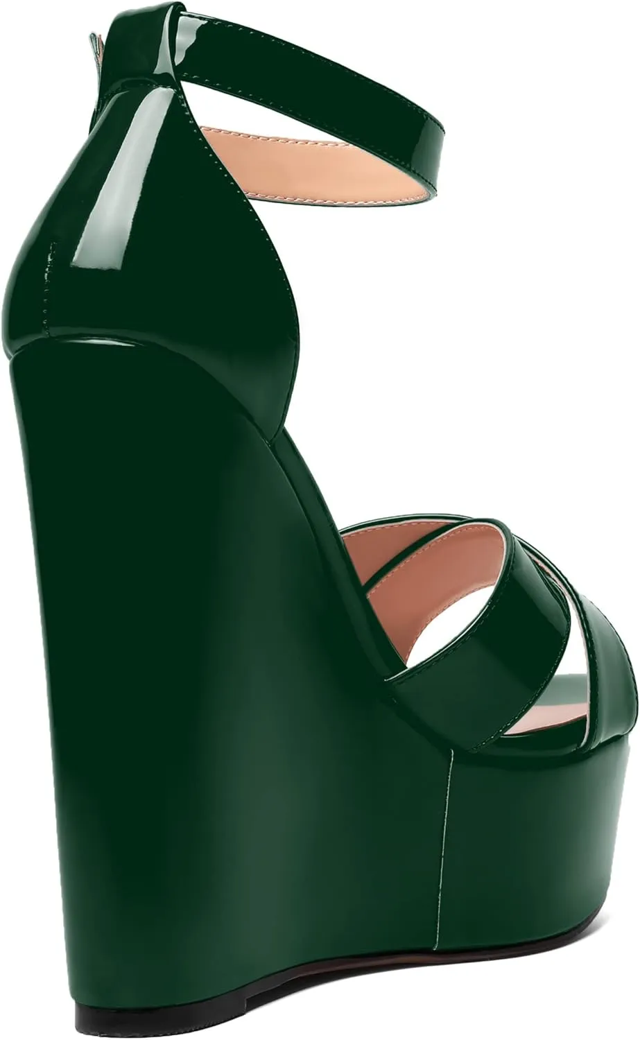 ROSERWISH Womens Evening Buckle Platform Ankle Strap Dressy Open Toe Sexy Patent Wedge High Heel Heeled Sandals 6 Inch