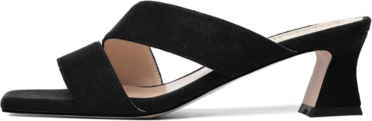 ROSERWISH Womens Fahion Dating Suede Slip On Open Toe Dress Chunky Low Heel Heeled Sandals 2 Inch