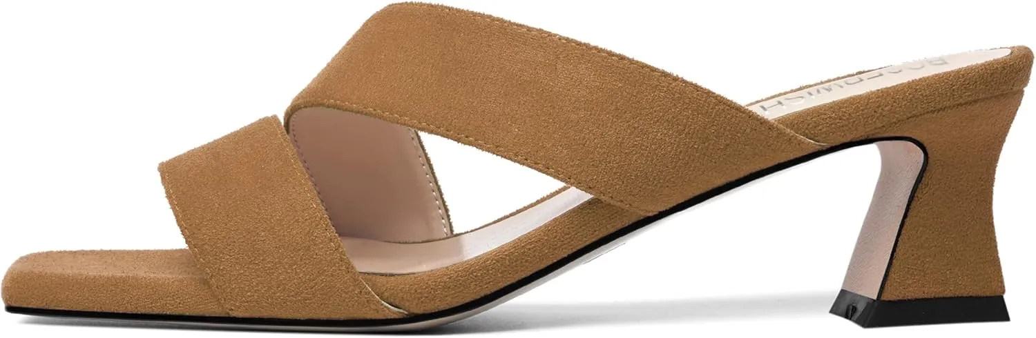ROSERWISH Womens Fahion Dating Suede Slip On Open Toe Dress Chunky Low Heel Heeled Sandals 2 Inch