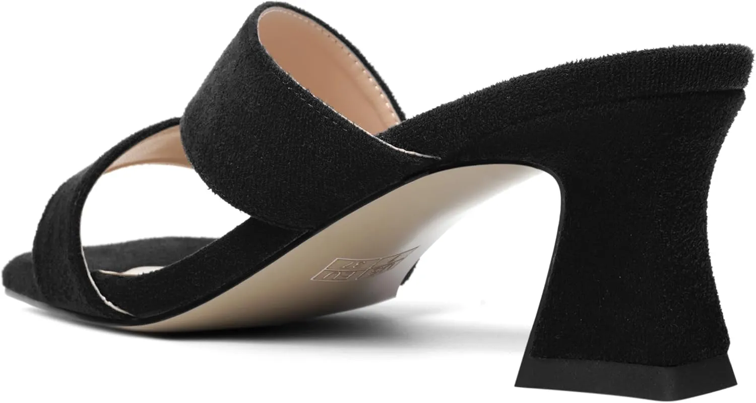 ROSERWISH Womens Fahion Dating Suede Slip On Open Toe Dress Chunky Low Heel Heeled Sandals 2 Inch