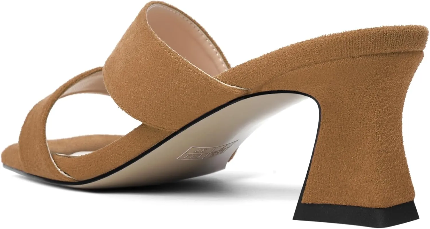 ROSERWISH Womens Fahion Dating Suede Slip On Open Toe Dress Chunky Low Heel Heeled Sandals 2 Inch