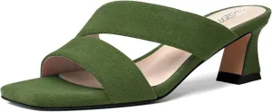 ROSERWISH Womens Fahion Dating Suede Slip On Open Toe Dress Chunky Low Heel Heeled Sandals 2 Inch