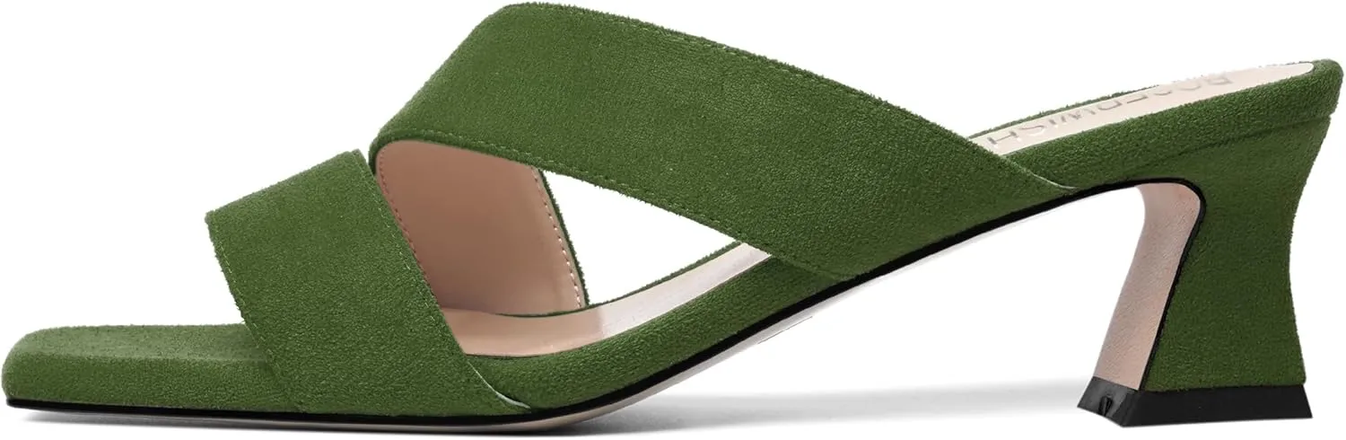 ROSERWISH Womens Fahion Dating Suede Slip On Open Toe Dress Chunky Low Heel Heeled Sandals 2 Inch