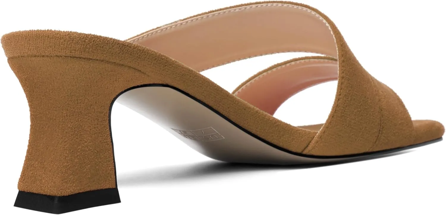 ROSERWISH Womens Fahion Dating Suede Slip On Open Toe Dress Chunky Low Heel Heeled Sandals 2 Inch