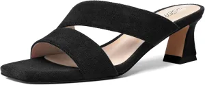 ROSERWISH Womens Fahion Dating Suede Slip On Open Toe Dress Chunky Low Heel Heeled Sandals 2 Inch