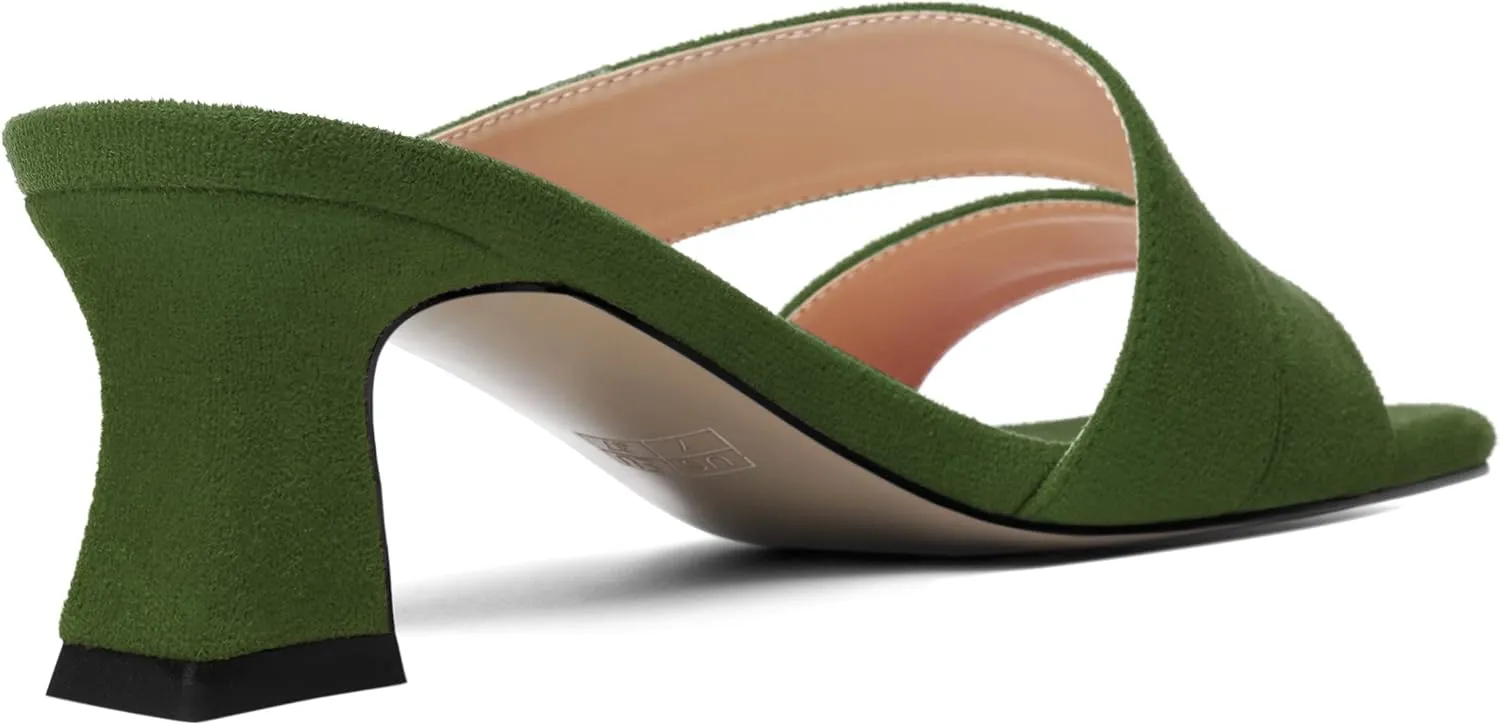ROSERWISH Womens Fahion Dating Suede Slip On Open Toe Dress Chunky Low Heel Heeled Sandals 2 Inch
