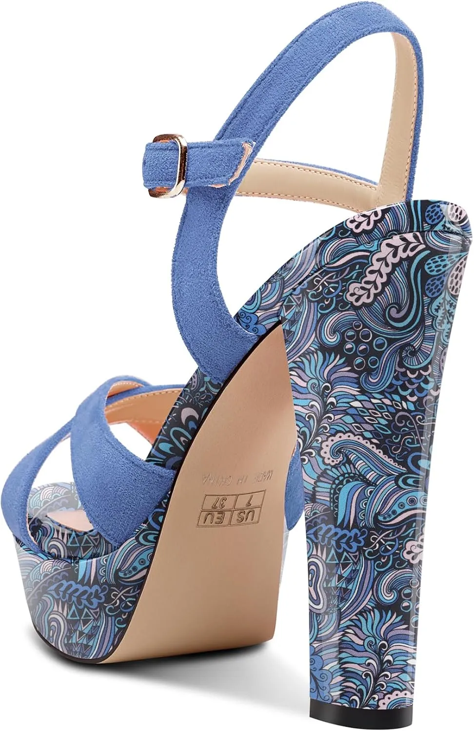 Saekcted Womens Chunky Block High Heel Open Toe Platform Ankle Strap Sandals Cross-Strap Patchwork Dress Shoes Casual Summer 5.1 Inches Heels