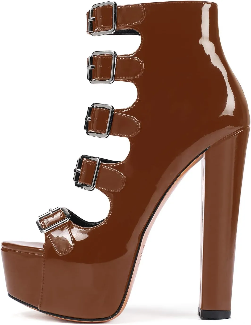 SAMMITOP Women's Chunky Heel Platform Sandals Open Toe Buckle Strap Zipper Shoes