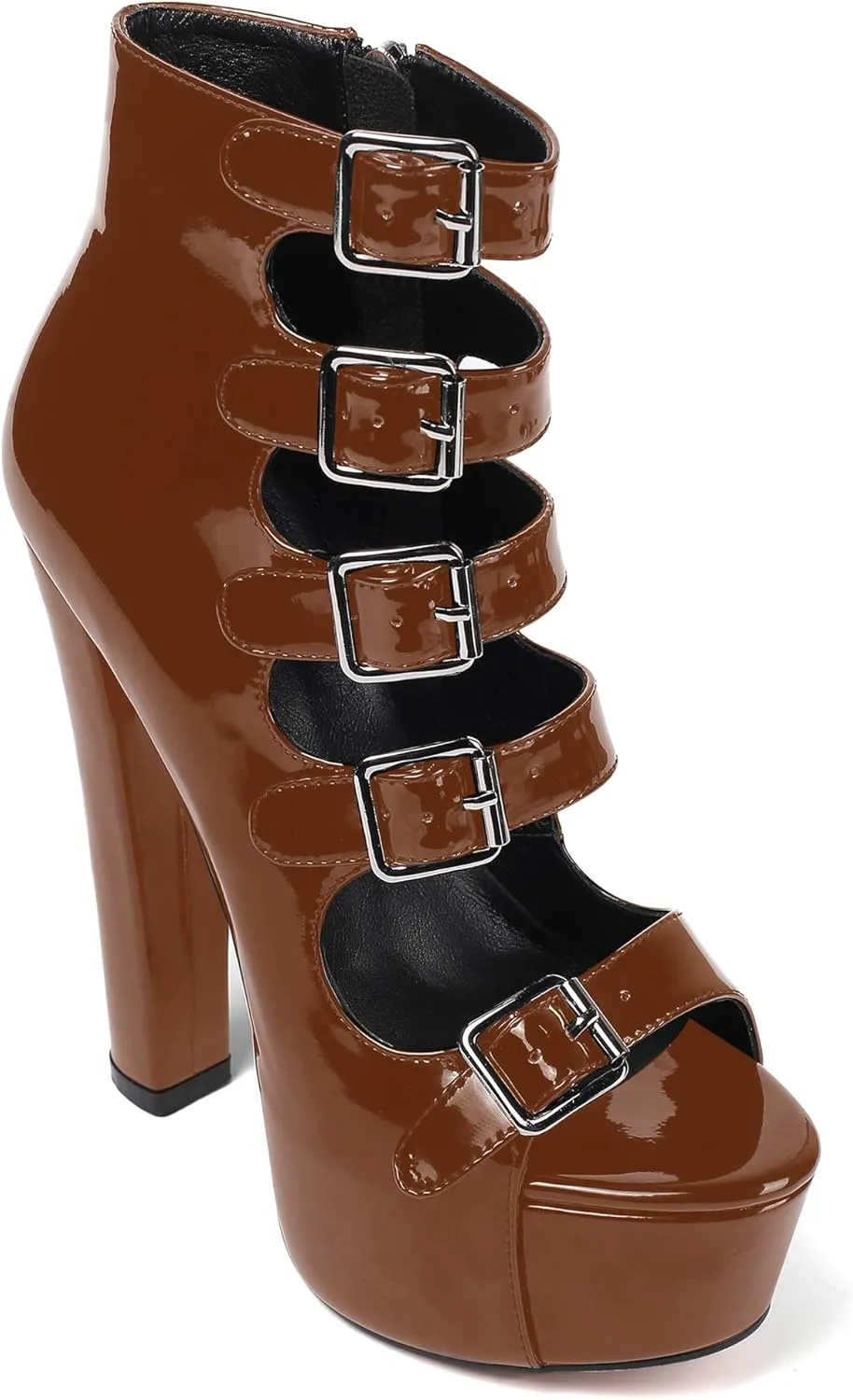 SAMMITOP Women's Chunky Heel Platform Sandals Open Toe Buckle Strap Zipper Shoes