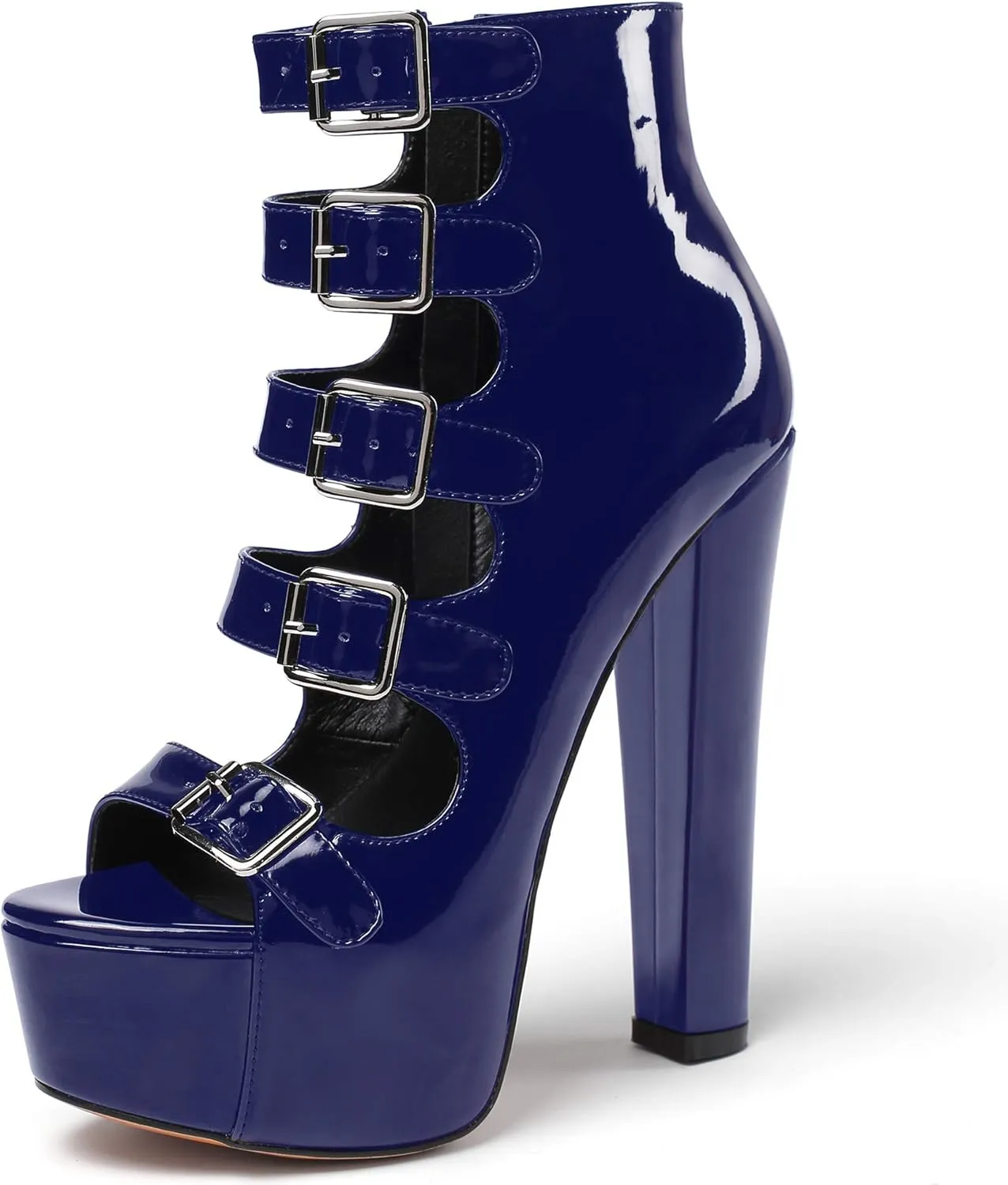 SAMMITOP Women's Chunky Heel Platform Sandals Open Toe Buckle Strap Zipper Shoes