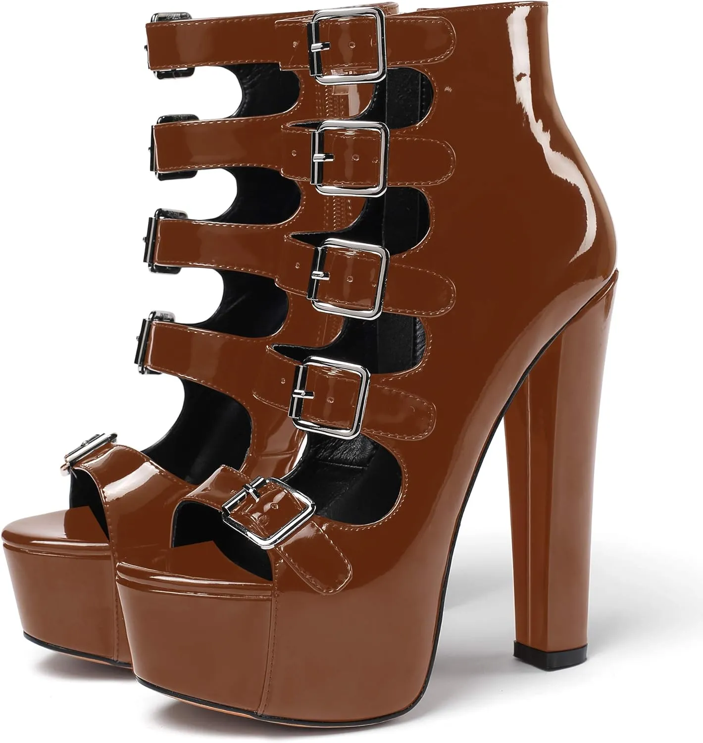 SAMMITOP Women's Chunky Heel Platform Sandals Open Toe Buckle Strap Zipper Shoes