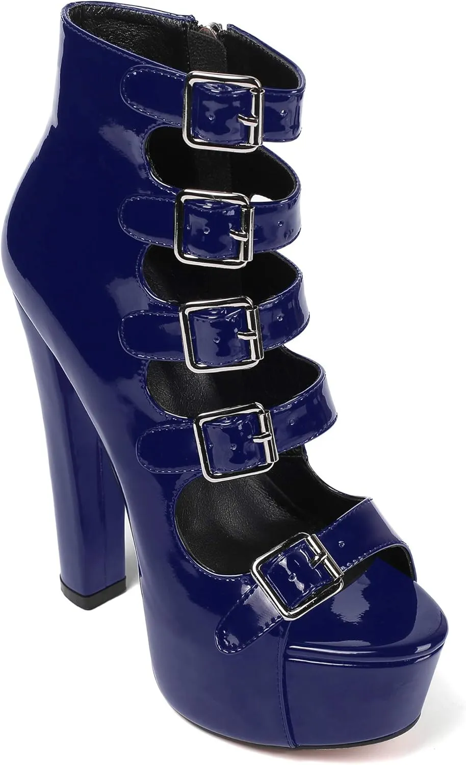 SAMMITOP Women's Chunky Heel Platform Sandals Open Toe Buckle Strap Zipper Shoes