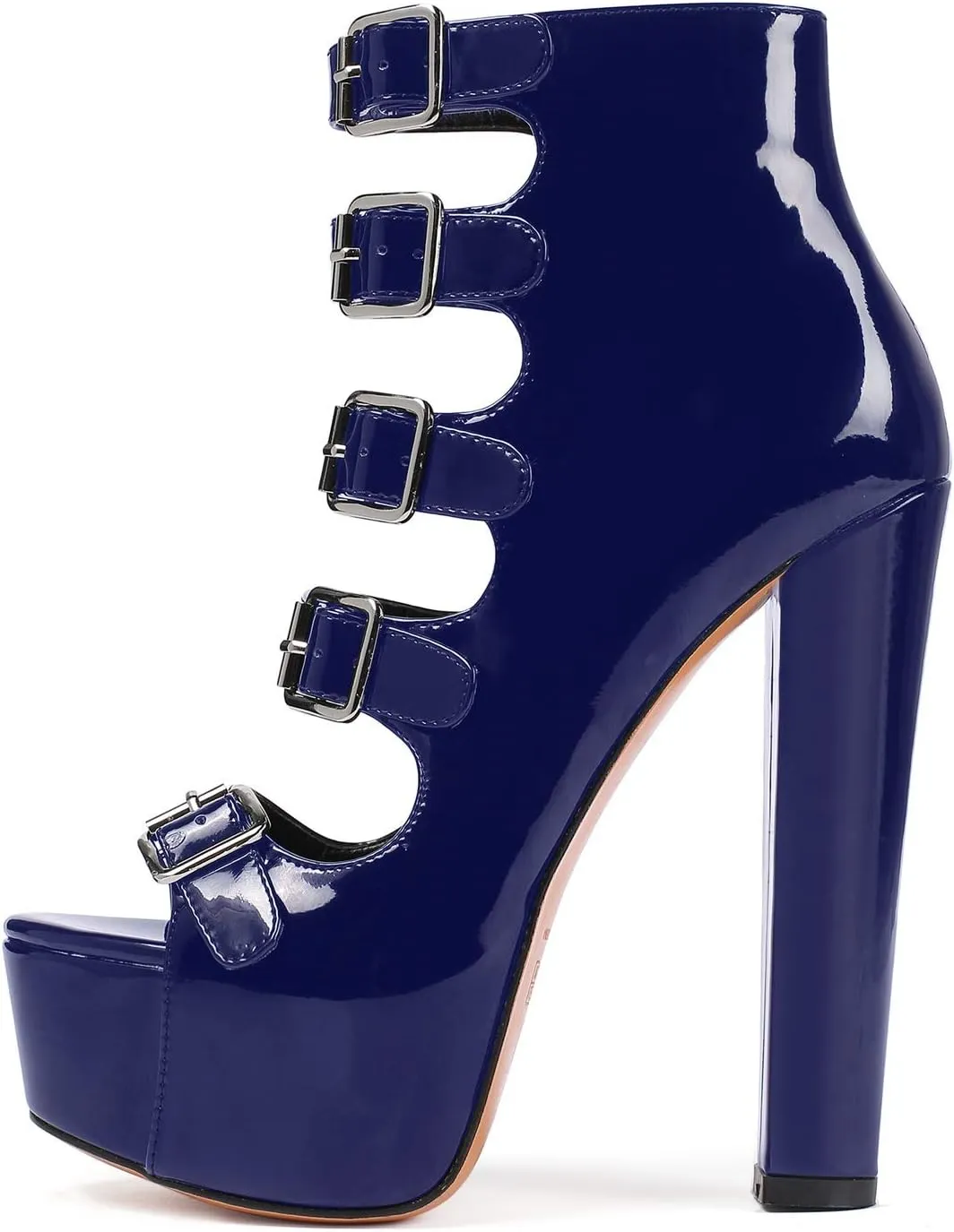 SAMMITOP Women's Chunky Heel Platform Sandals Open Toe Buckle Strap Zipper Shoes
