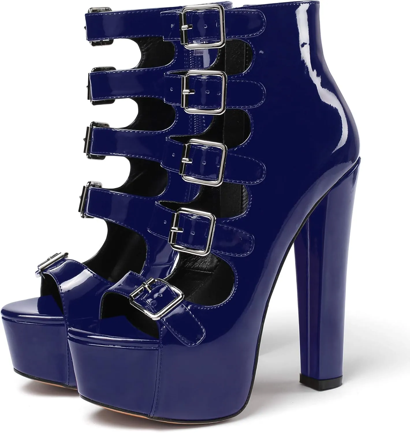 SAMMITOP Women's Chunky Heel Platform Sandals Open Toe Buckle Strap Zipper Shoes